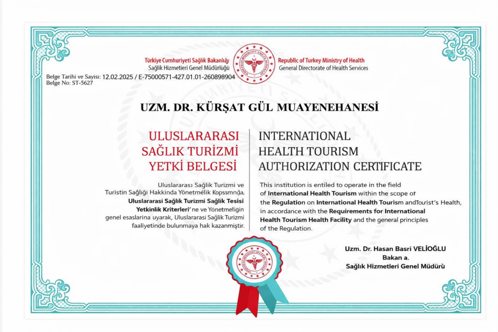 Uzm. Dr. Kürşat Gül - Uluslararası Sağlık Turizmi Yetki Belgesi